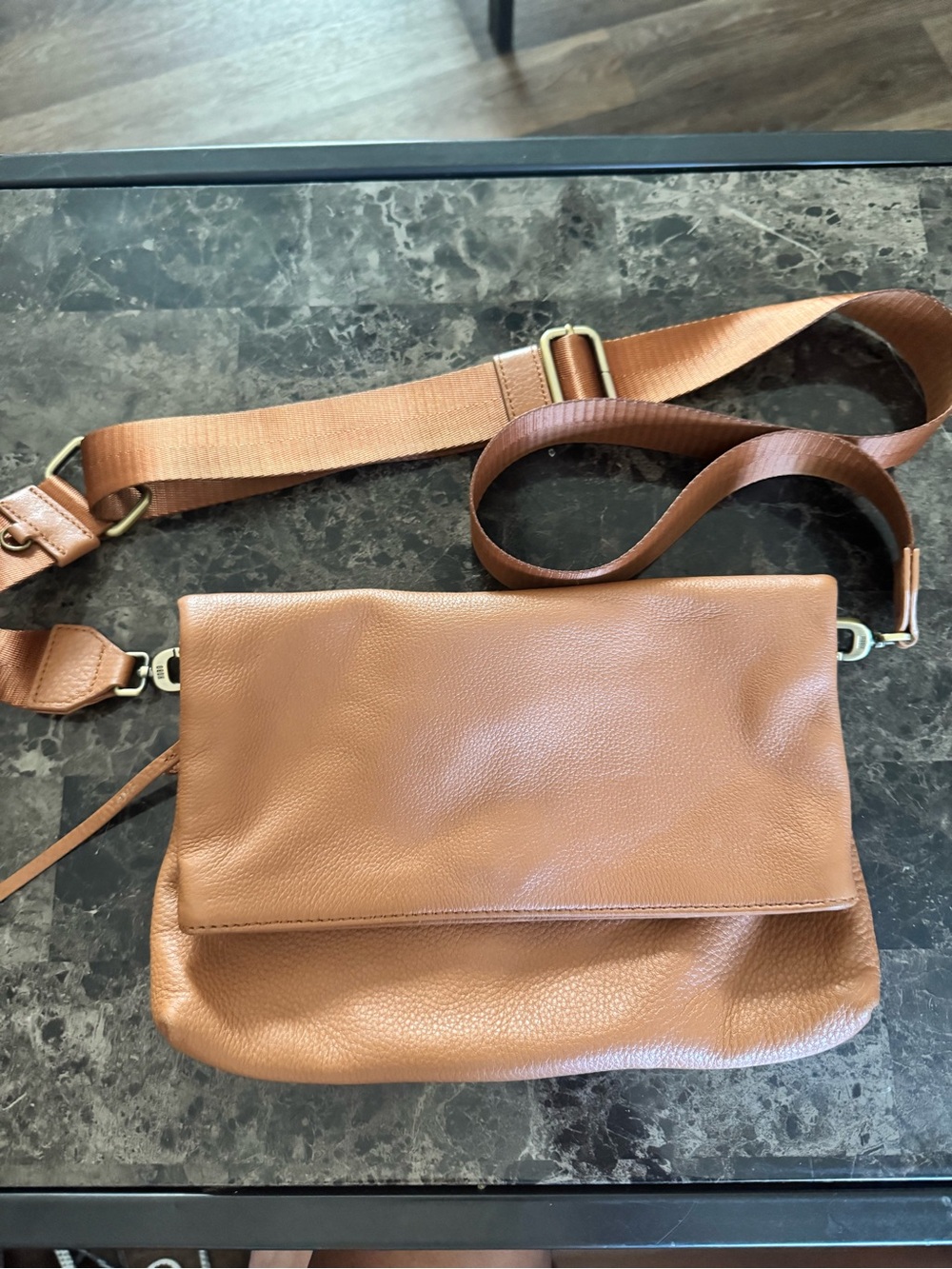HOBO Cognac Leather Crossbody Bag with Adjustable Strap